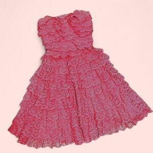 Vintage Pink Tiered Party Dress: 1950s-1960s Layered Lace Prom Style